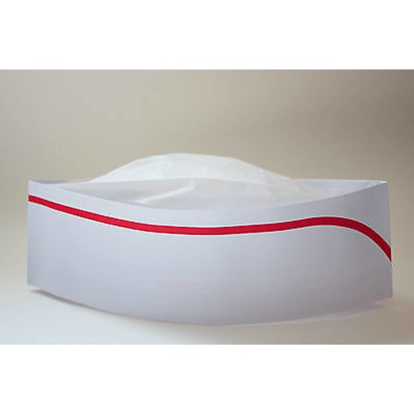 100 PACK OF RED STRIPE RETRO PAPER SODA JERK HATS - Picture 1 of 6